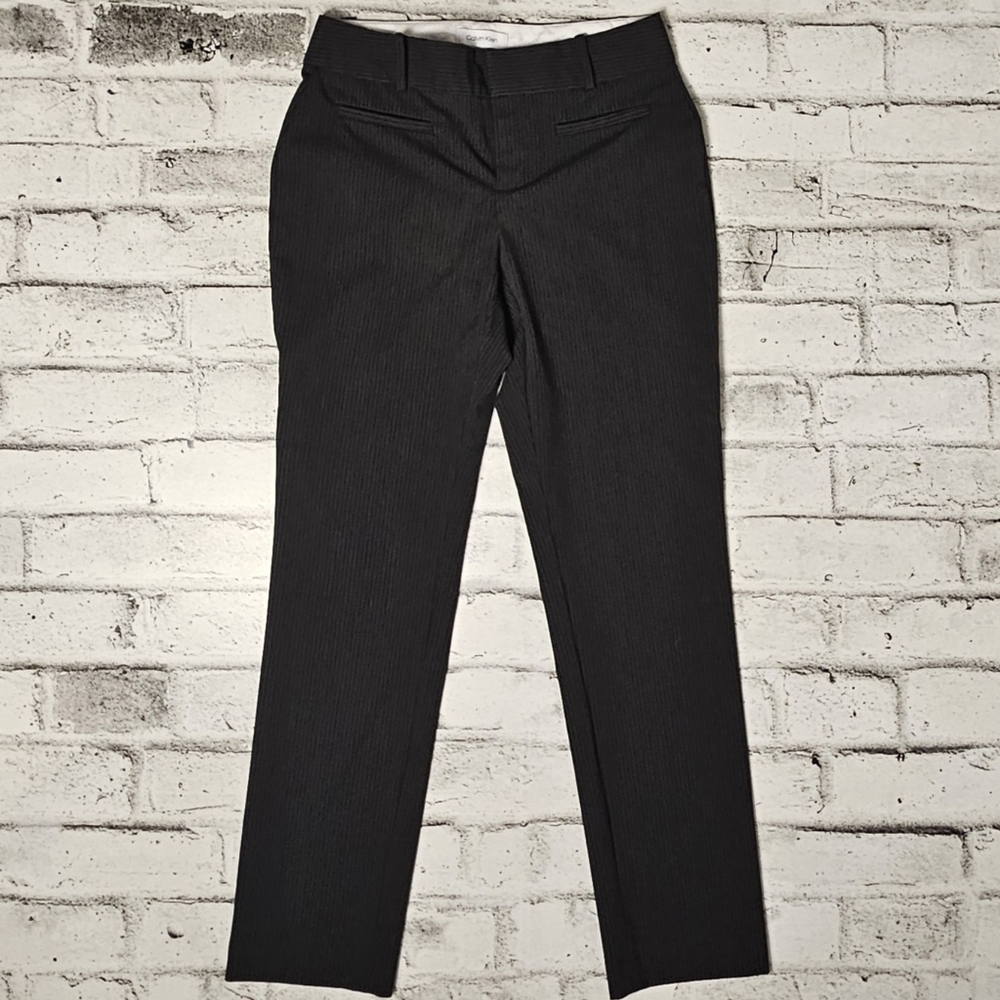 Calvin Klein Black Pinstripe Dress Pants Career Office Trousers Size 2